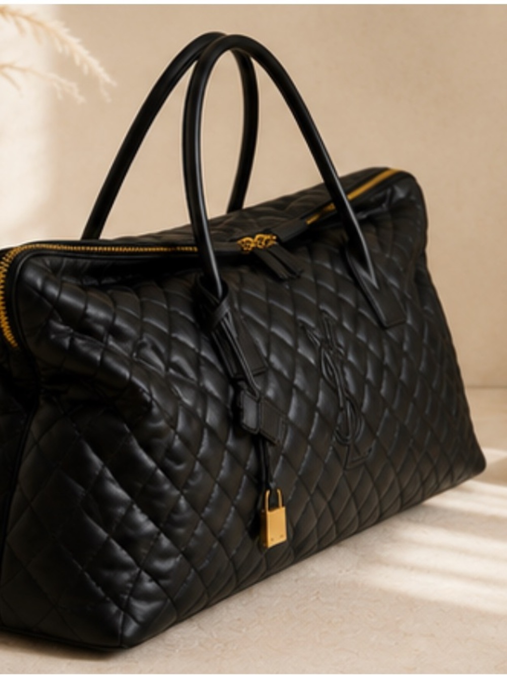 Saint Laurent Black Quilted Leather Tote with Gold Hardware - Picture 3 of 10